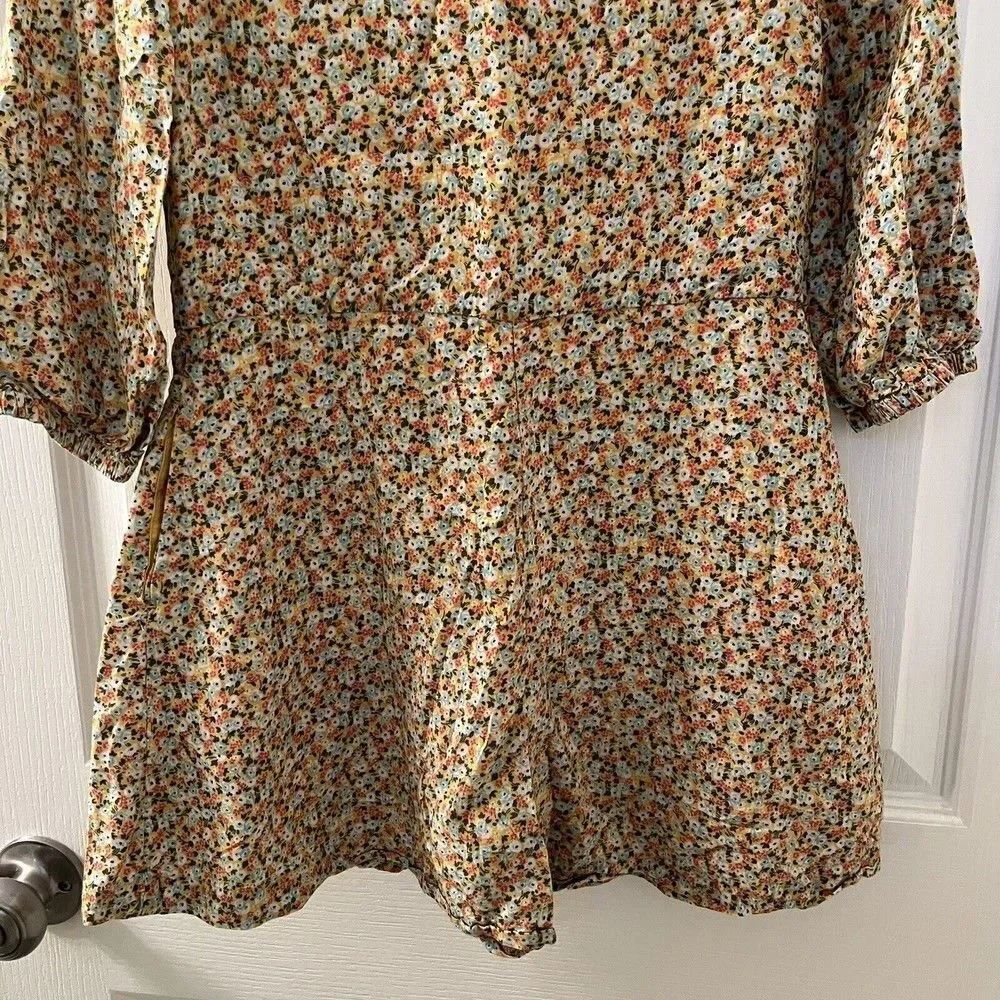 Gap Kids Mustard Yellow Floral Romper 3/4 Sleeve Girls Size Medium 8